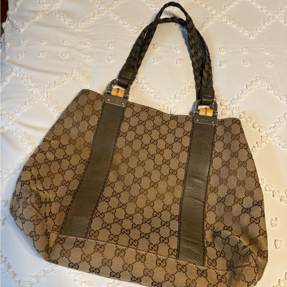 Gucci GG Monogram Ebony Canvas Bamboo Libeccio Tote Bag